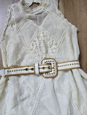 Vintage San Marcos LA White Croc Studded Leather Belt Gold Trim Size L